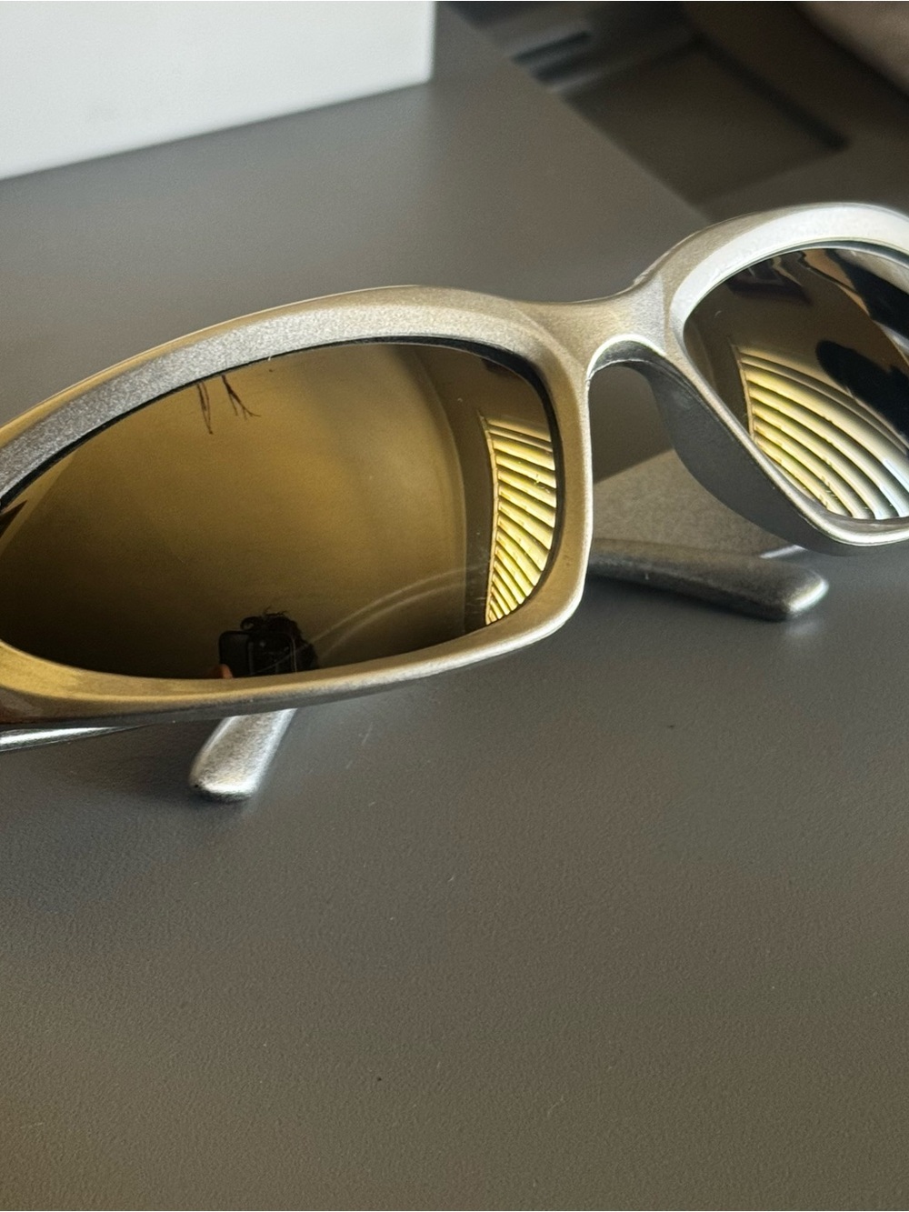 Women’s Metallic Silver Wrap Sunglasses with Brown Lenses